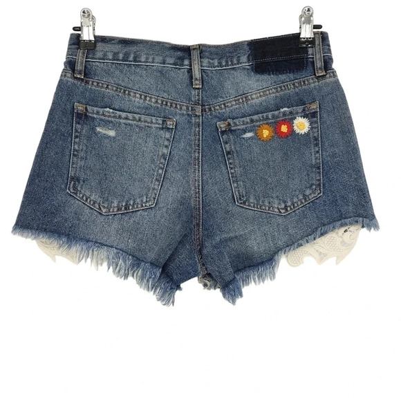 Hand Embroidered Aeropostale Cheeky Denim Shorts Distressed Lace Boho Floral - Picture 1 of 8